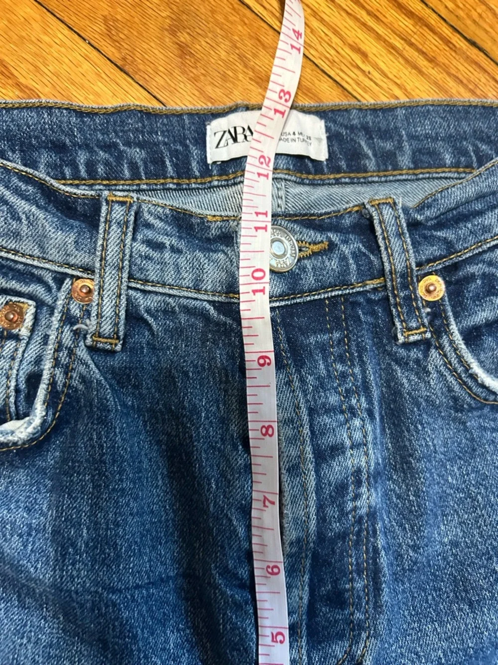 Zara Jeans Slim Straight Leg High Rise Raw Hem  Blue Denim Women’s Size 4 - Picture 4 of 8